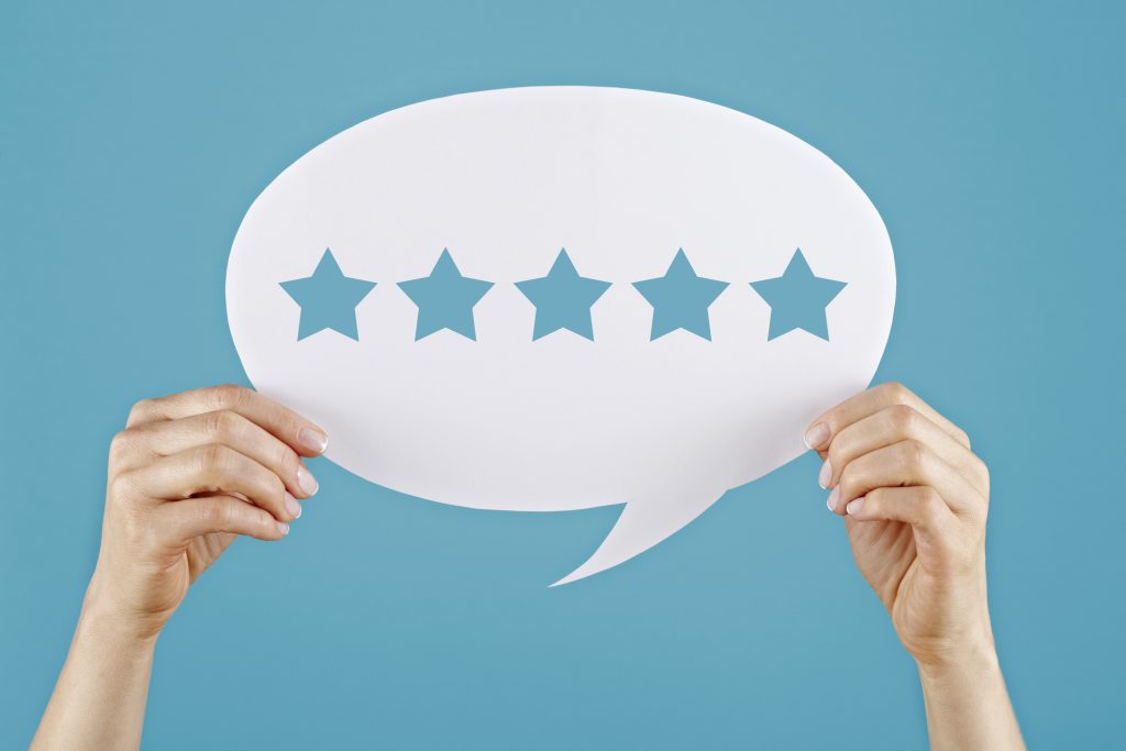 Review concept on speech bubble